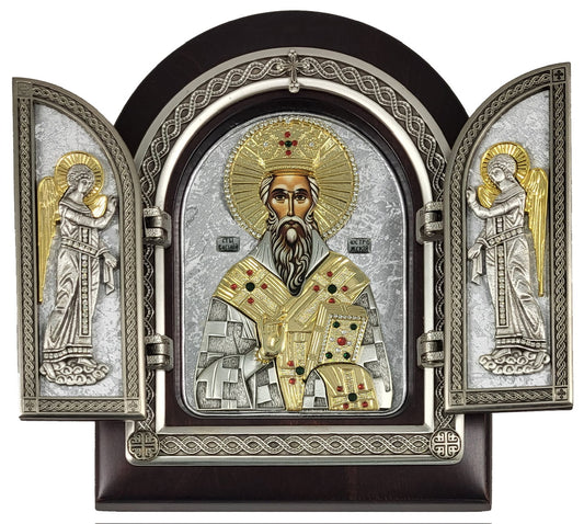 Exclusive High Quality Handmade Triptych of St. Basil of Ostrog (Святой Василий Острожский)