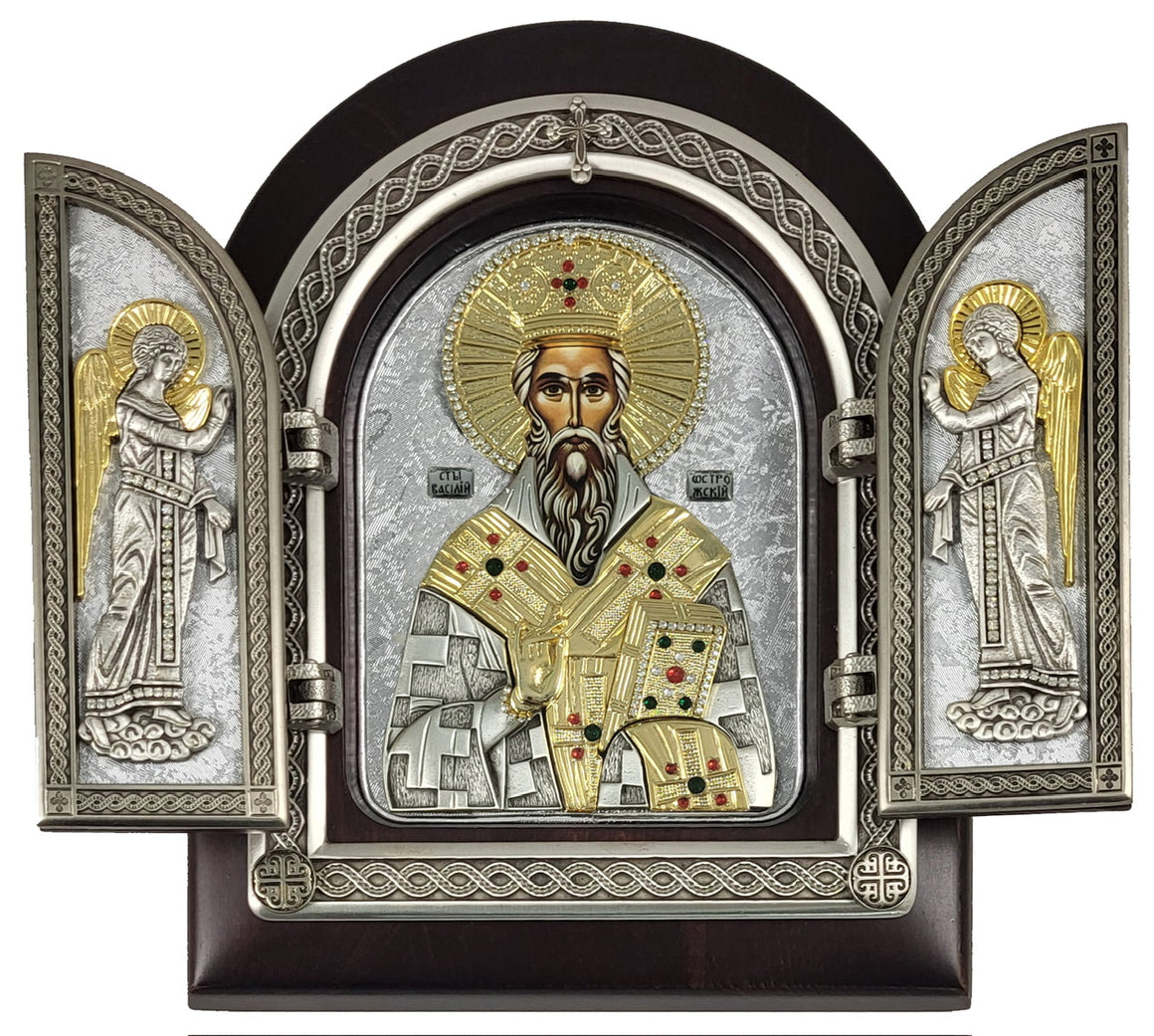 Exclusive High Quality Handmade Triptych of St. Basil of Ostrog (Святой Василий Острожский)