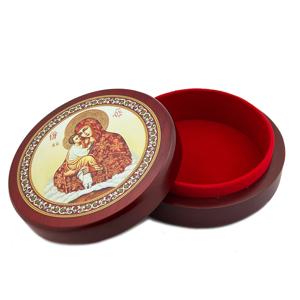 Virgin Mary & Christ Our Lady of Pochaev Wooden Icon Box, Keepsake Box, Lined With Velvet
