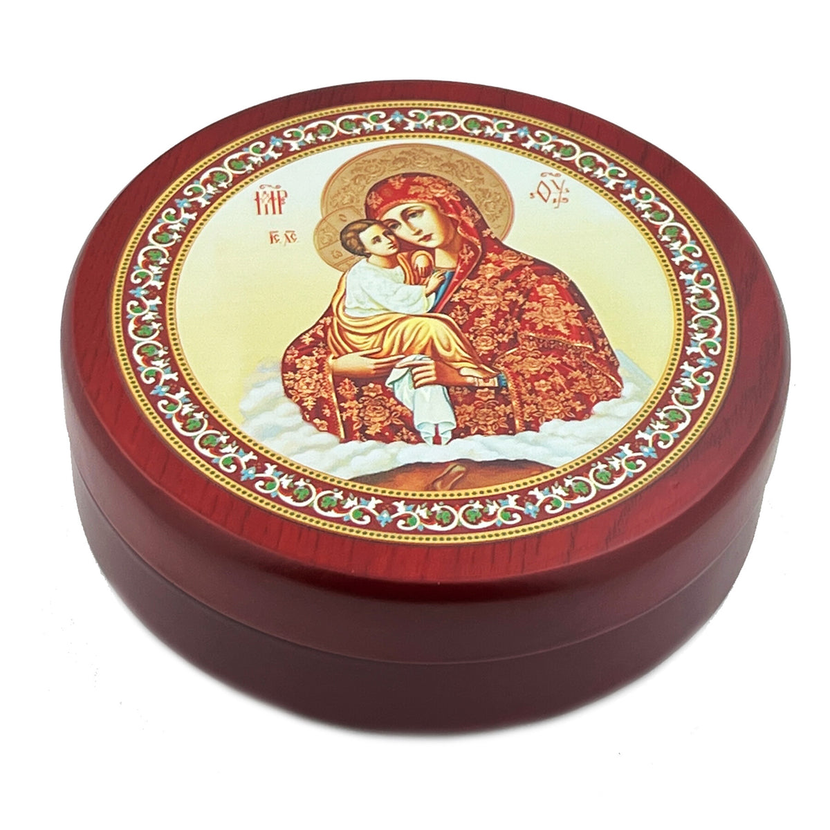 Virgin Mary & Christ Our Lady of Pochaev Wooden Icon Box, Keepsake Box, Lined With Velvet