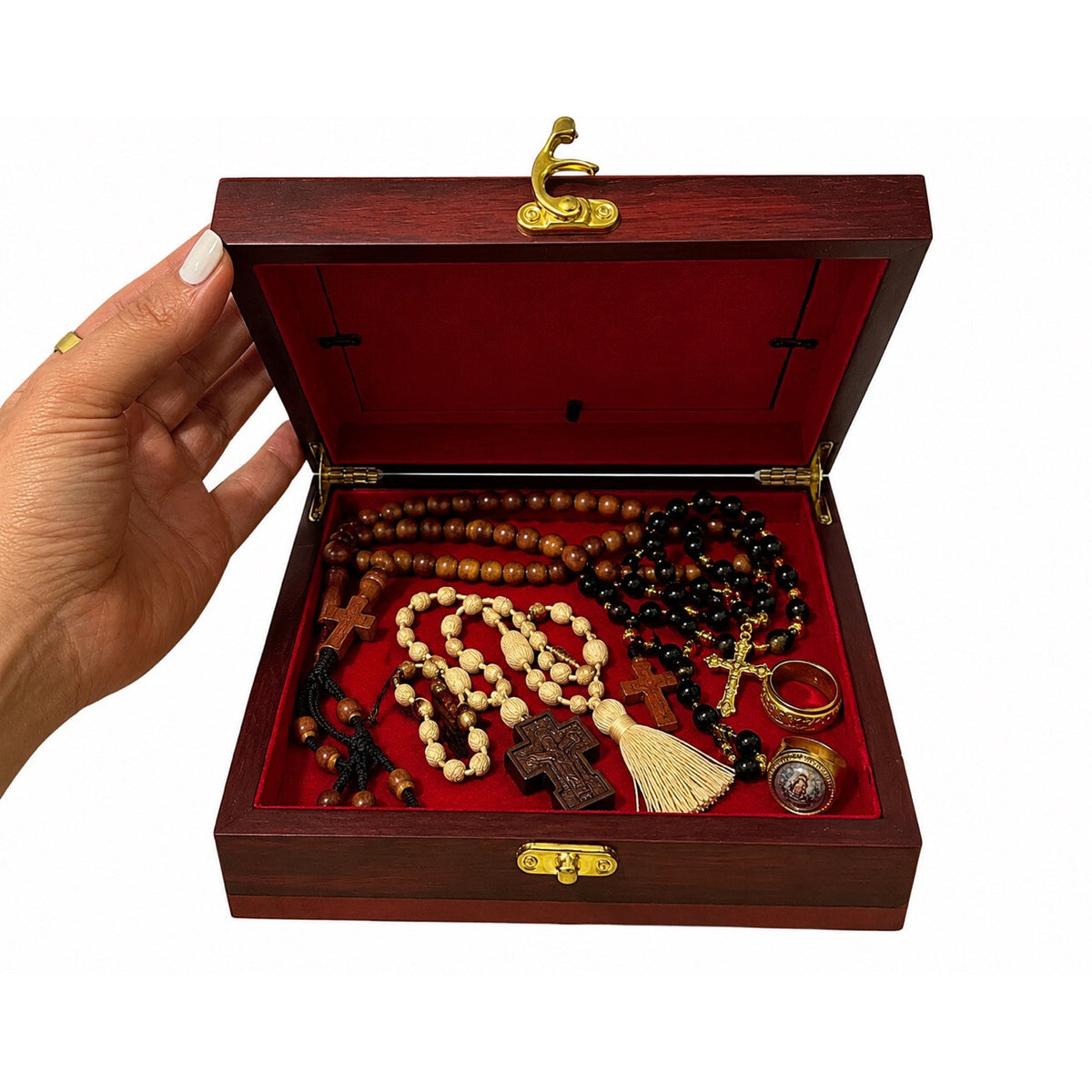 Holy Trinity Wooden Icon Box Keepsake For Prayer Ropes & Jewelry - Anything Sacred 7 1/2 Inch