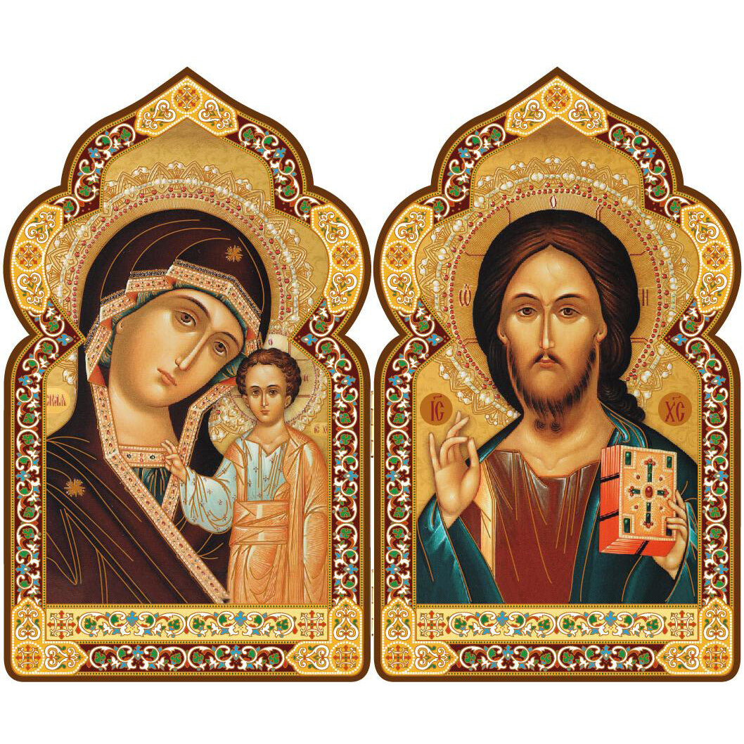 Miniature Orthodox Icon Diptych Mother of God and Christ The Teacher Religious