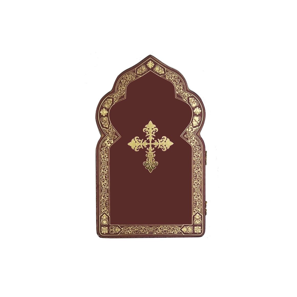 Miniature Church Dome Shape Diptych - Saint Nicholas & Guardian Angel - Wooden 4 Inch, Cross on the Front and Back , For Travel or Home Display