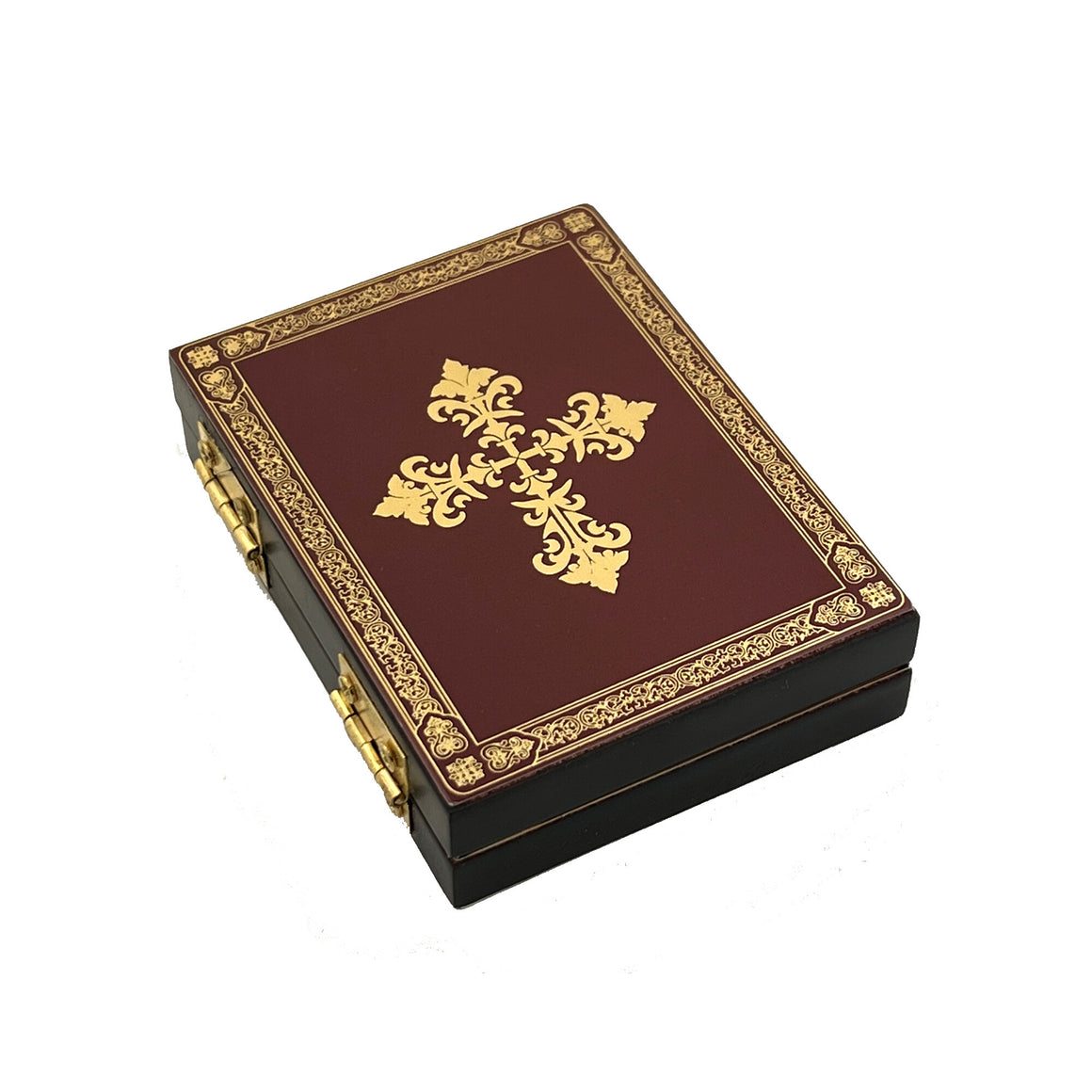 Gold Foil Icon Diptych - Virgin of Don & Guardian Angel With Cross on the Front & Back 3 1/4 Inch tall