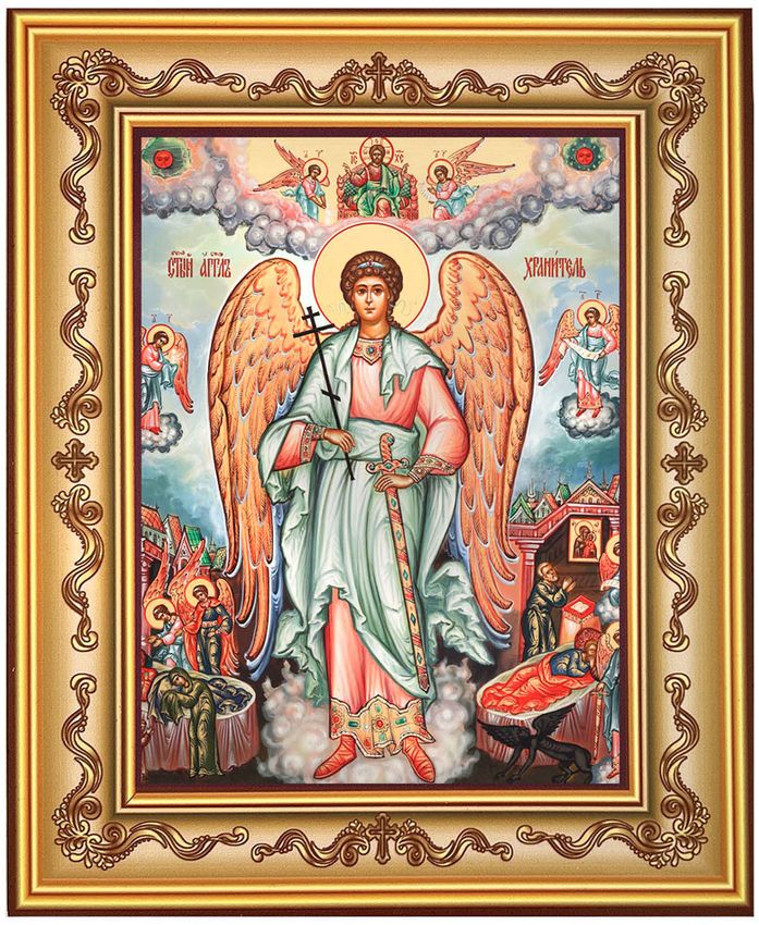 Guardian Angel Vita Gold Foil Orthodox Icon in Frame