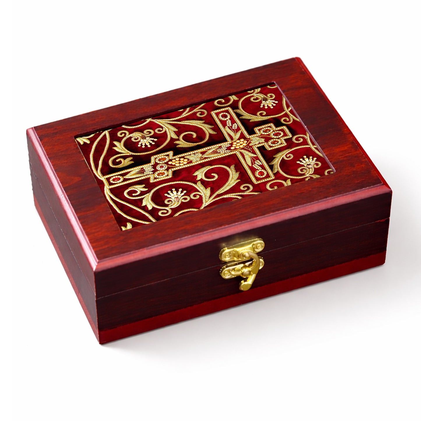 Three Bar Cross Wooden Icon Box Keepsake For Prayer Ropes & Jewelry - Anything Sacred 7 1/2 Inch