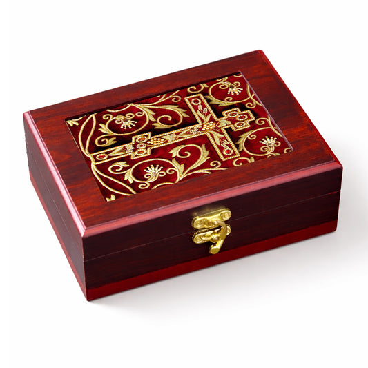 Three Bar Cross Wooden Icon Box Keepsake For Prayer Ropes & Jewelry - Anything Sacred 7 1/2 Inch