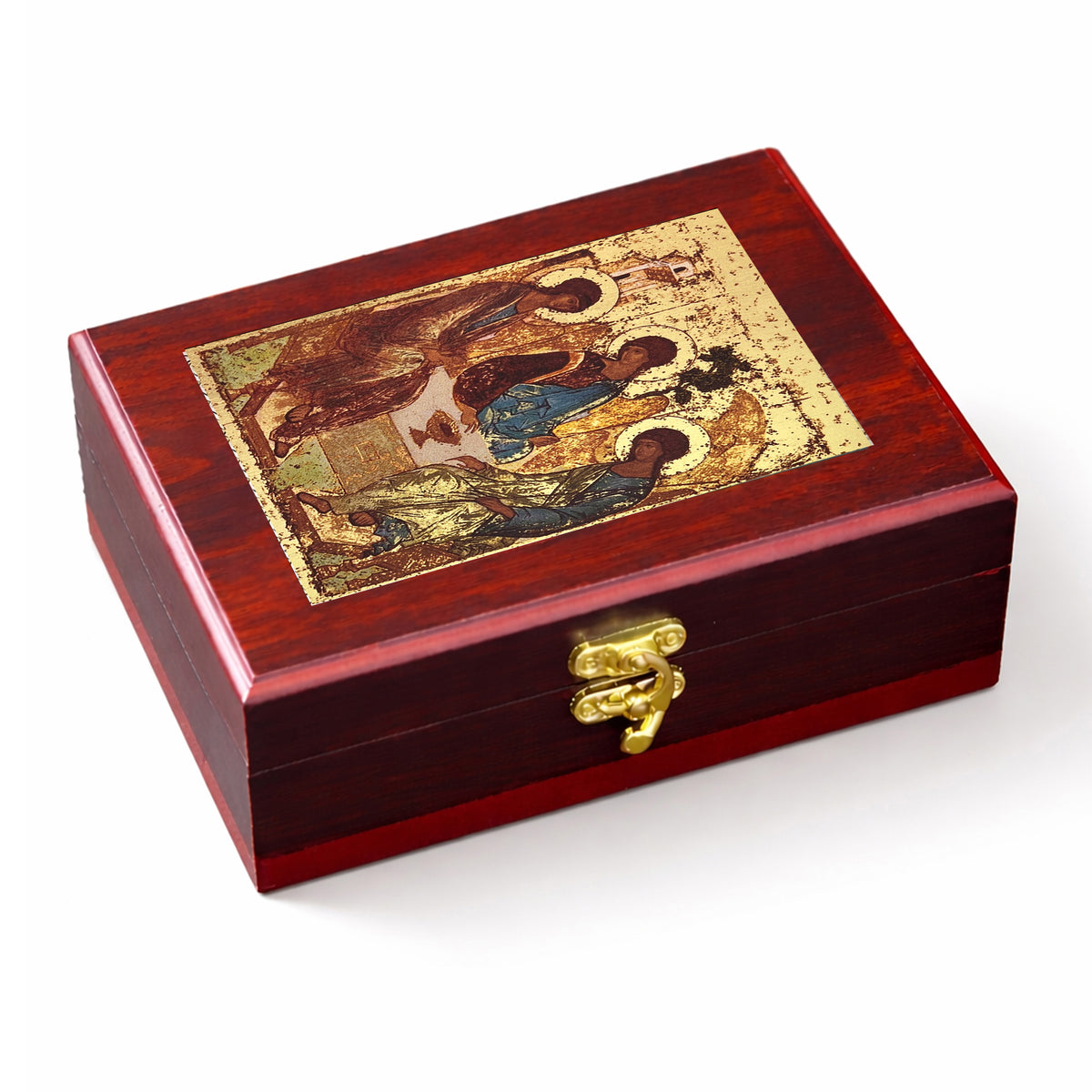 Holy Trinity Wooden Icon Box Keepsake For Prayer Ropes & Jewelry - Anything Sacred 7 1/2 Inch