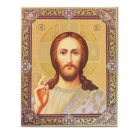 Christ The Teacher - Gold Foil Wooden Icon 7.5x6 inch, Wall Hanging & Standing