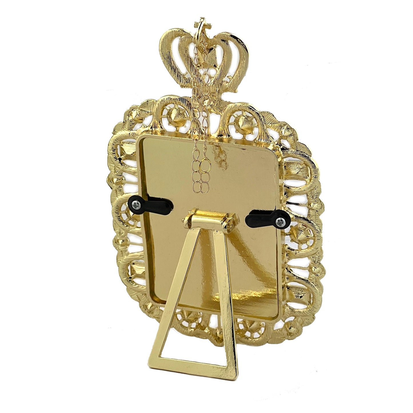 Mother of God - Pascha - Jeweled Framed With Crown and Cross - With its Stand and Small Chain for Hanging - Gift Boxed