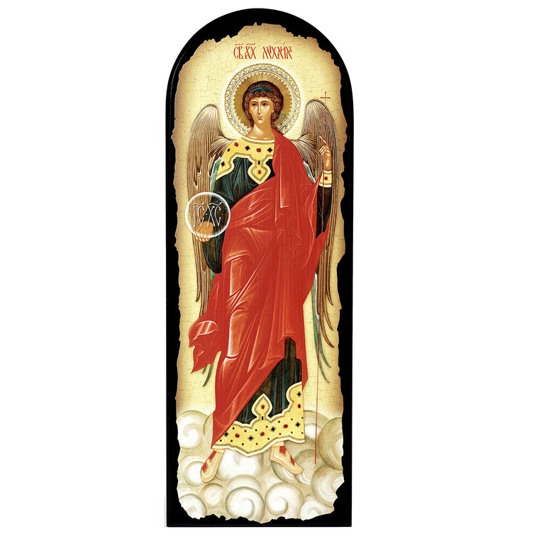 Saint Michael Icon Gold Foil Wooden Icon 7 1/2 inch, Wall Hanging & Standing