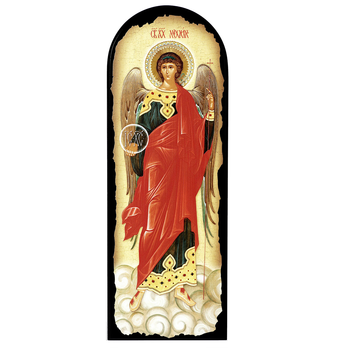 Saint Michael Icon Gold Foil Wooden Icon 7 1/2 inch, Wall Hanging & Standing