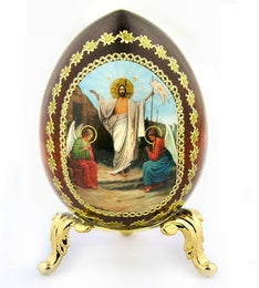 Medium Pascha Egg - Resurrection of Christ, Icon Egg on Gold Metal Stand