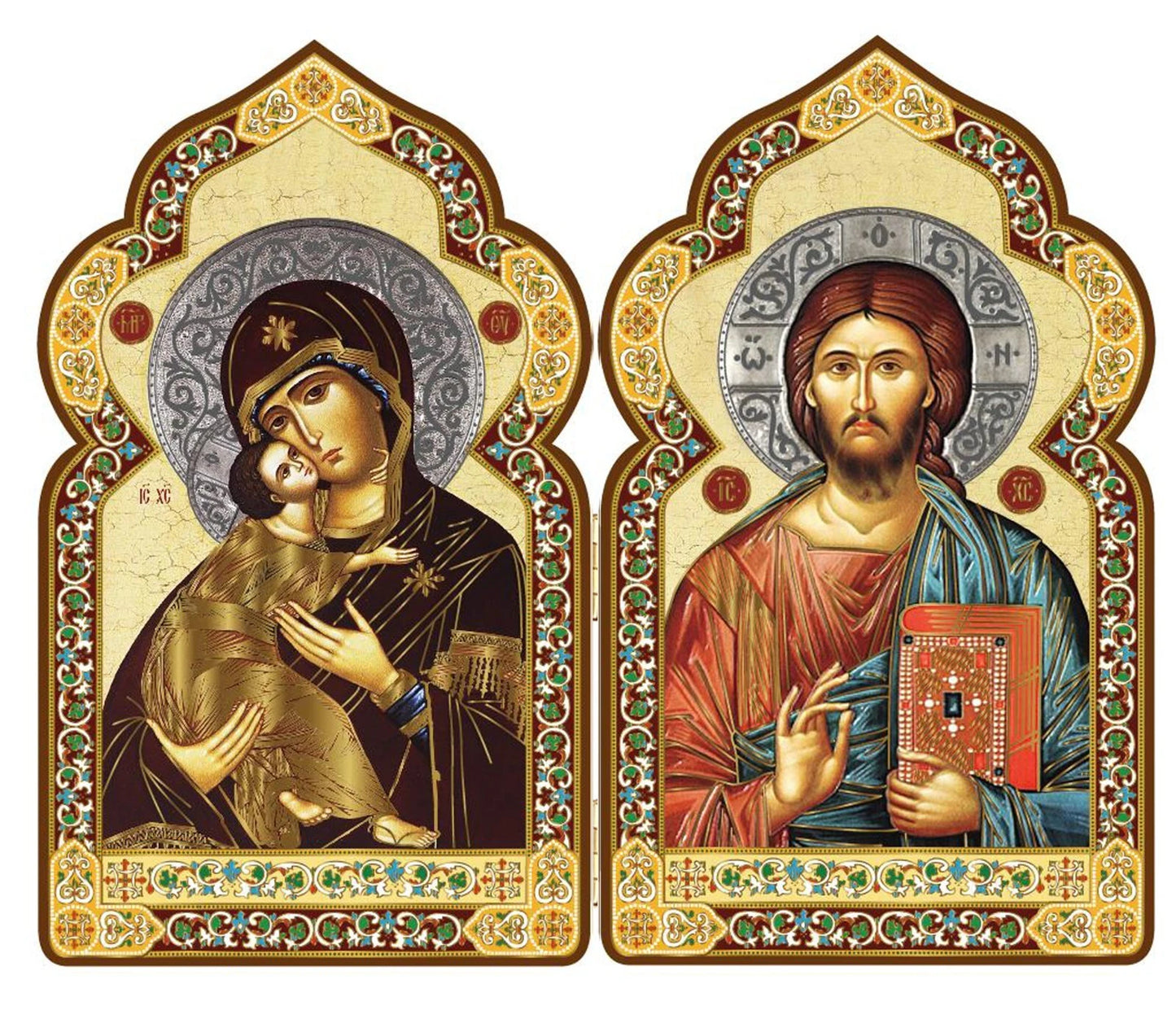 Miniature Orthodox Icon Diptych Mother of God and Christ The Teacher Religious