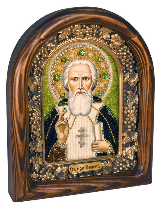 St. Sergius of Radonezh Beaded Orthodox Icon from Diveyevo Convent in Russia