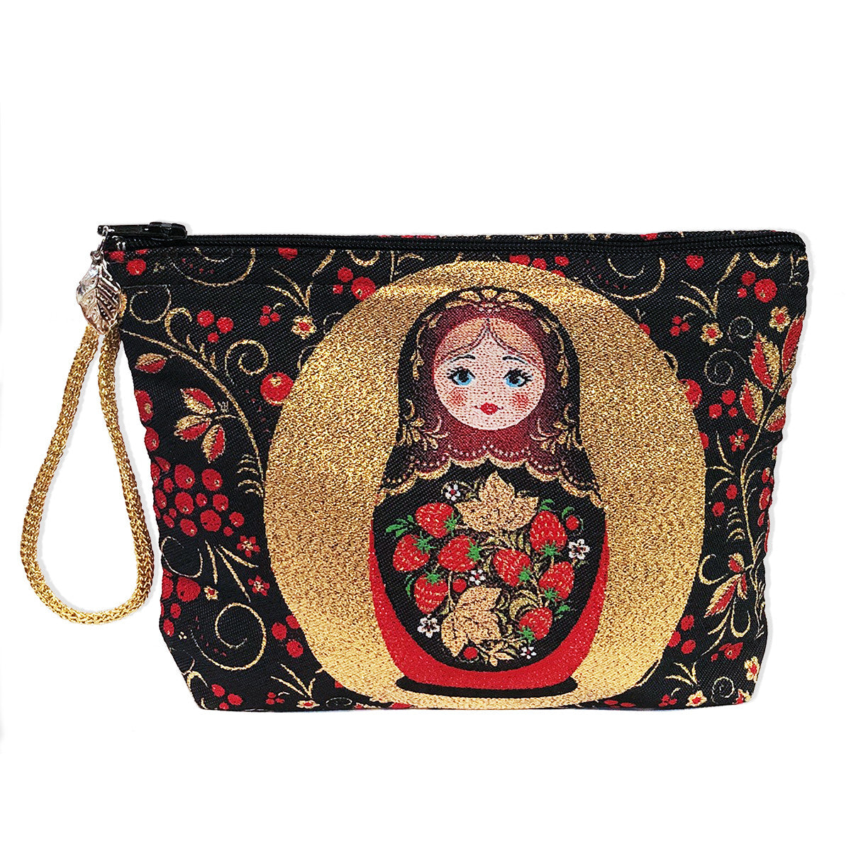Matryoshka 2 Sided Pouch Cosmetic Bag Purse 7 Inch Width x 5 Inch Tall - Khokloma Style