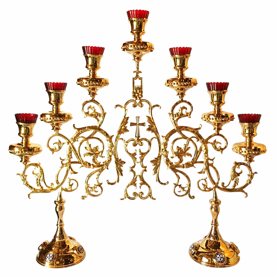 Seven Branch Candelabra: Gold-plated Brass