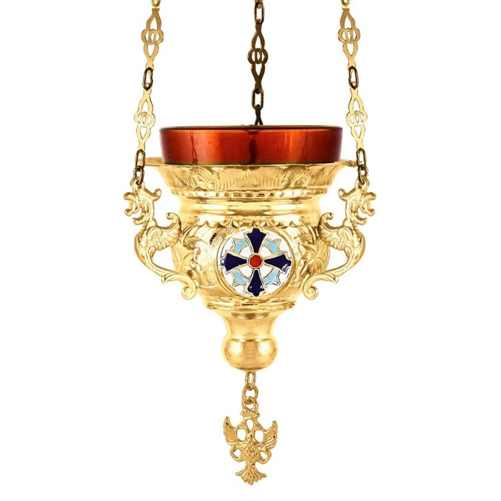Hanging Vigil Lamp with Red Votive (Brass)