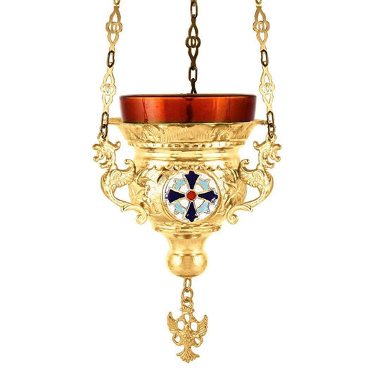 Hanging Vigil Lamp with Red Votive (Brass)