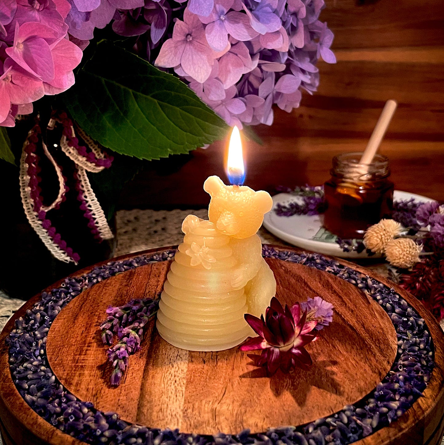 White Beeswax Candle: Honey Bear