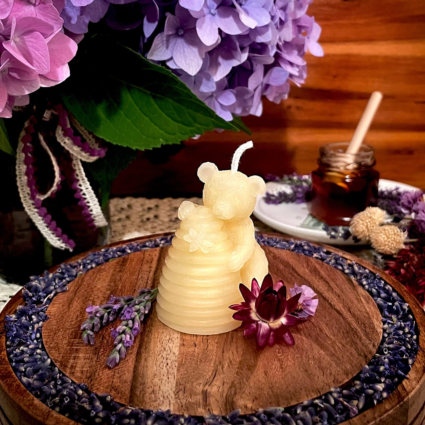 White Beeswax Candle: Honey Bear