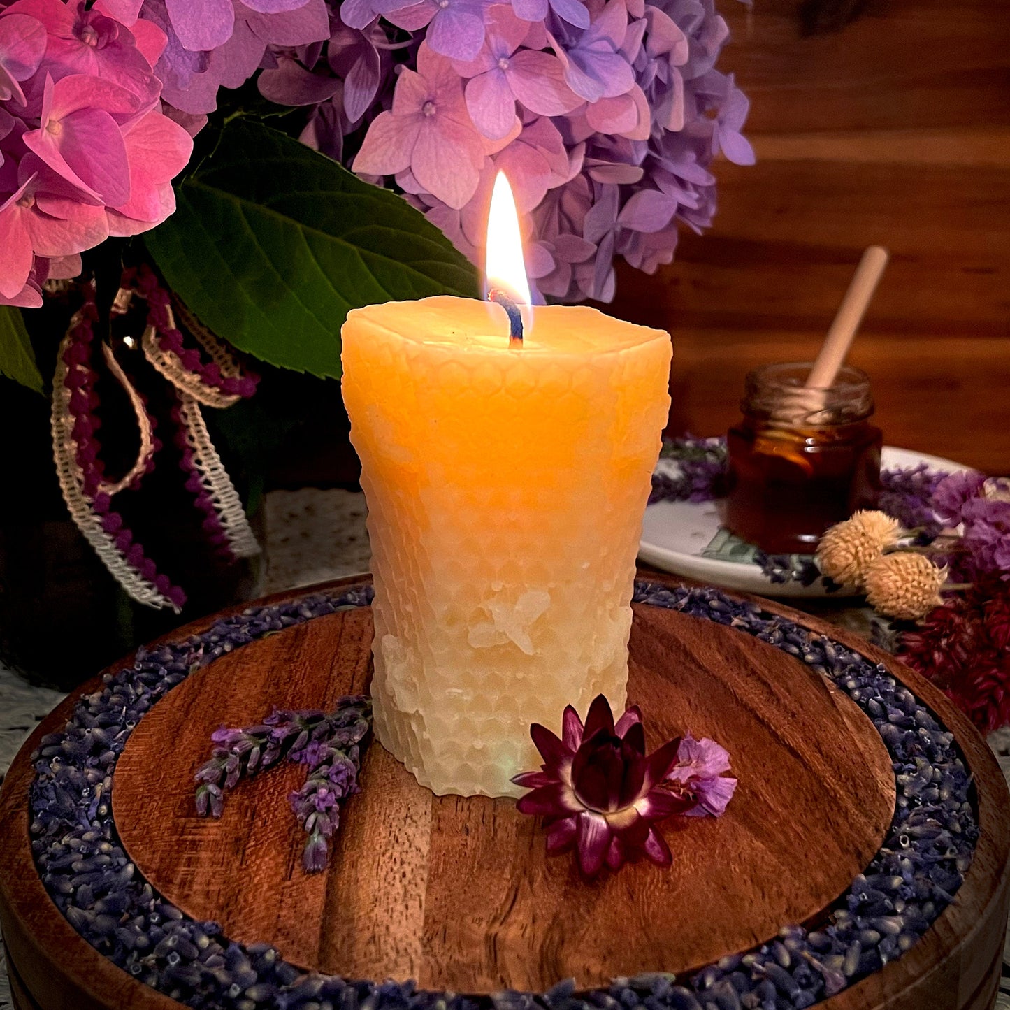 White Beeswax Candle: Honeycomb Hexagon