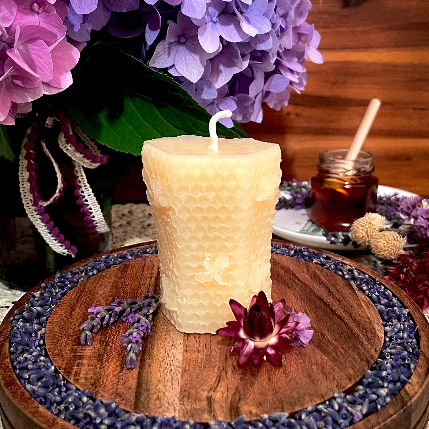 White Beeswax Candle: Honeycomb Hexagon
