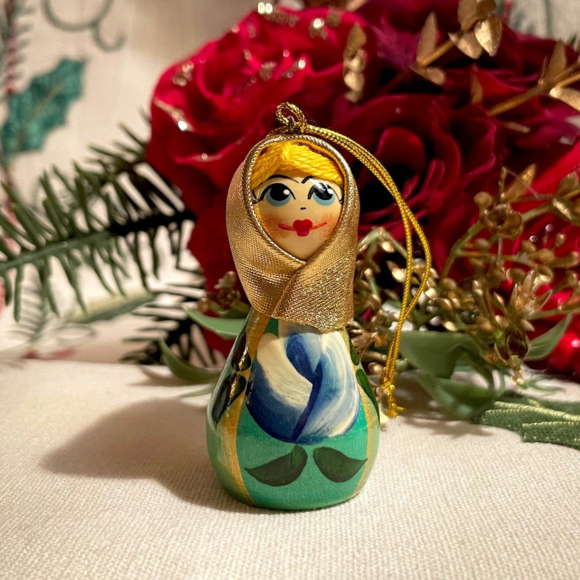 Wooden Ornament Girl with Scarf