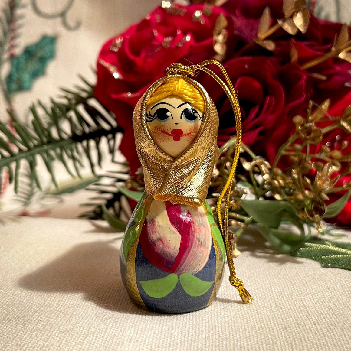 Wooden Ornament Girl with Scarf