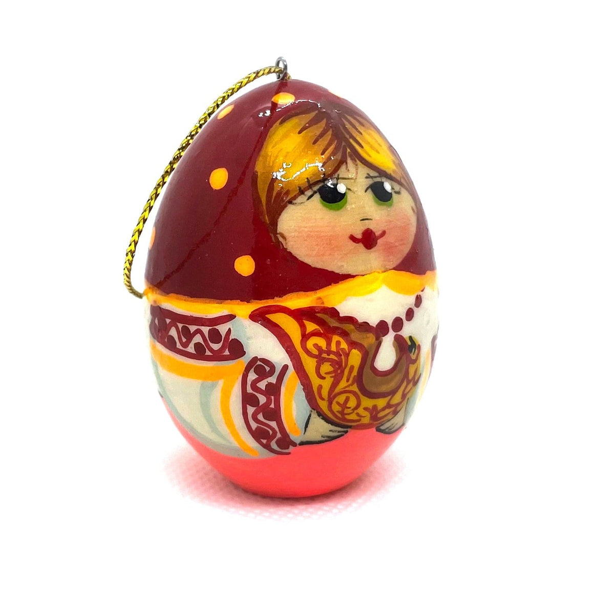 Wooden Egg Ornament: Girl with Gift