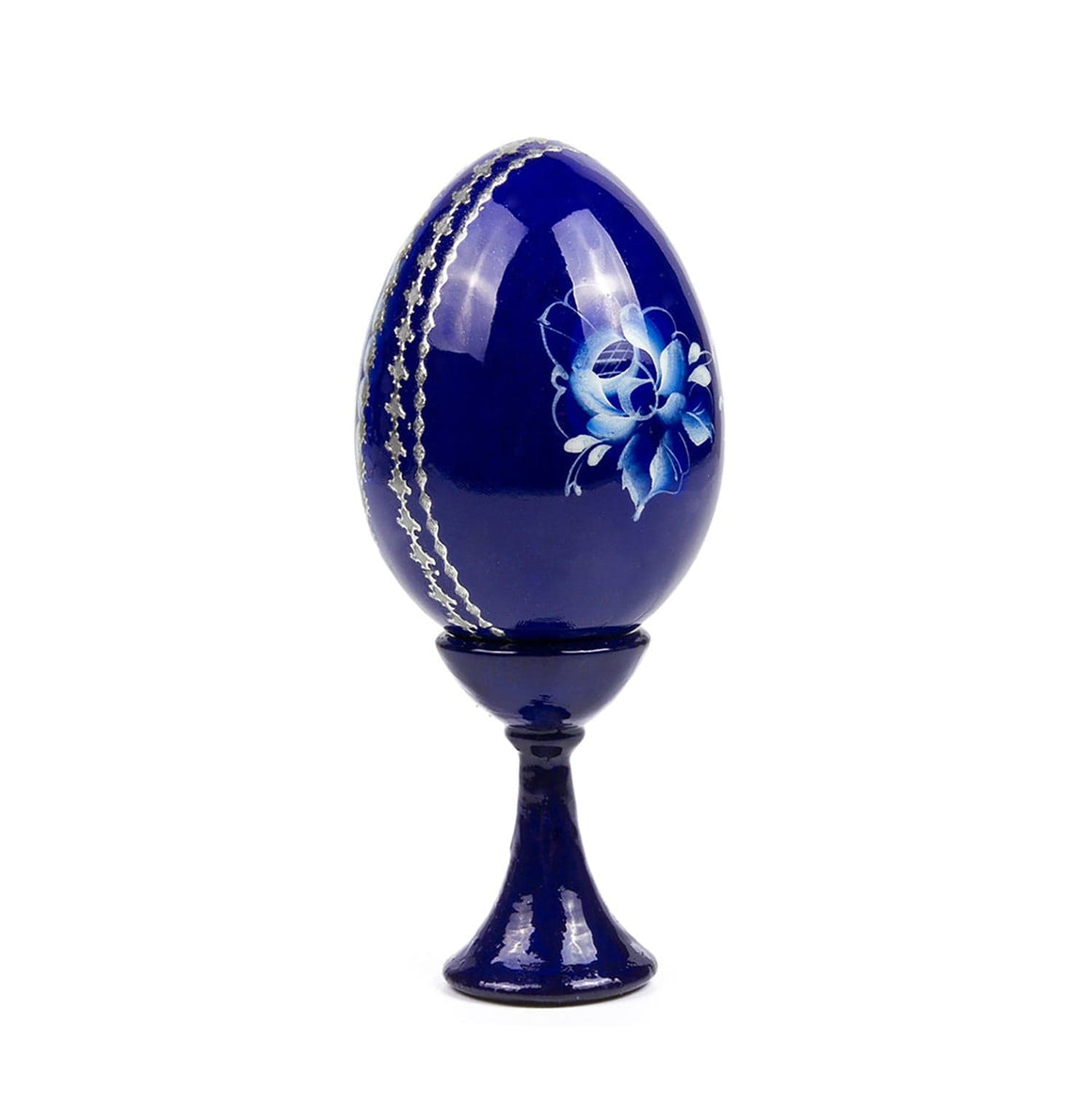 Wooden Egg with Stand: Blue Gzhel