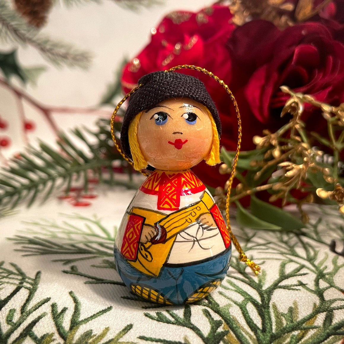 Wooden Ornament Boy with Hat