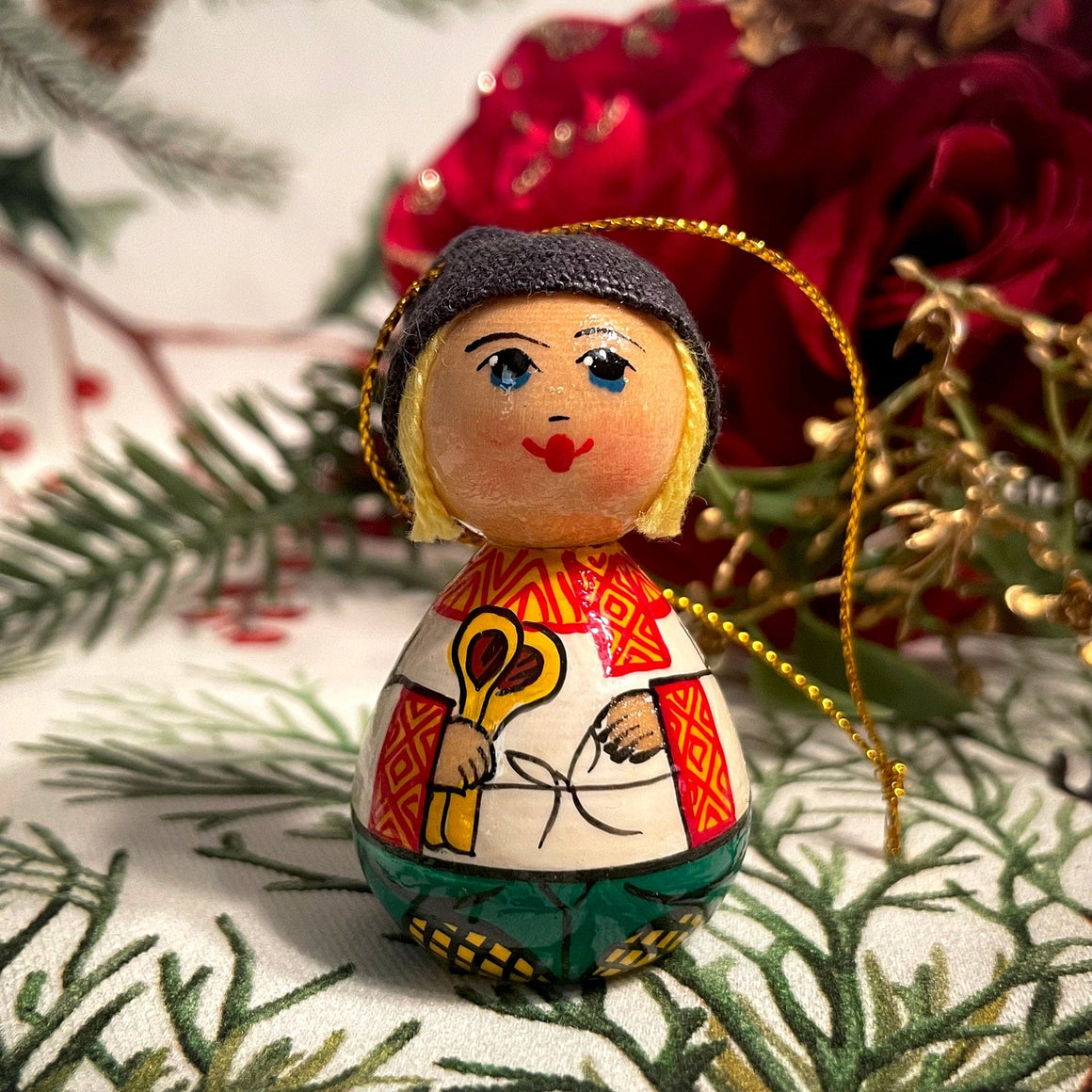 Wooden Ornament Boy with Hat
