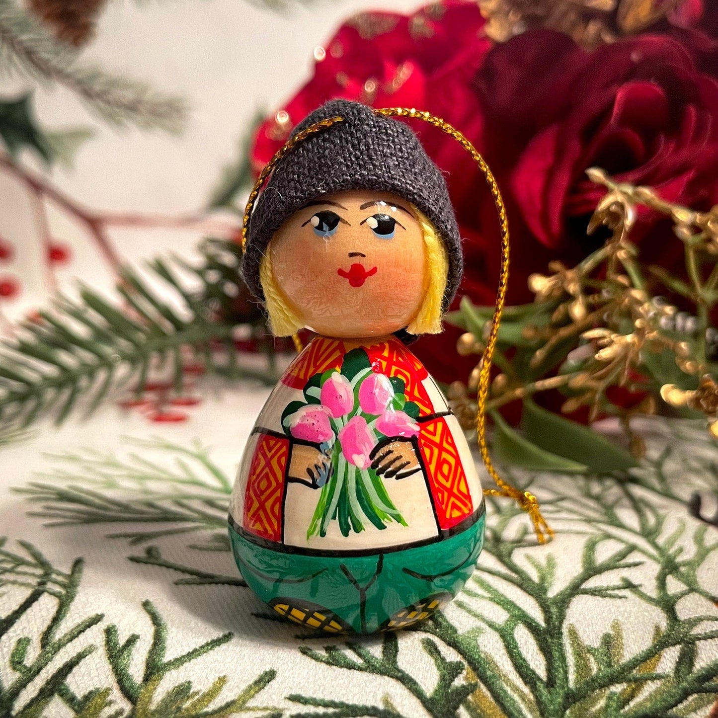 Wooden Ornament Boy with Hat