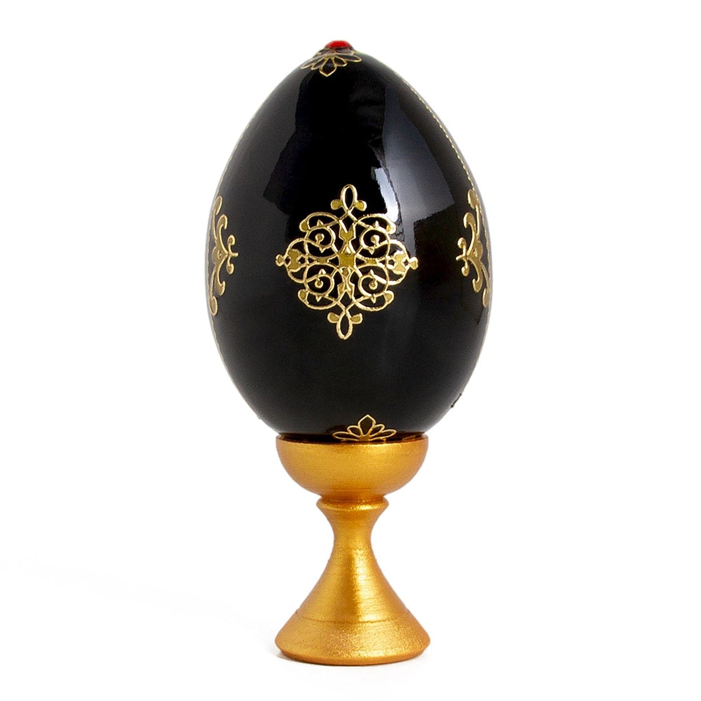 Standing Wooden Egg: Flowers on Black