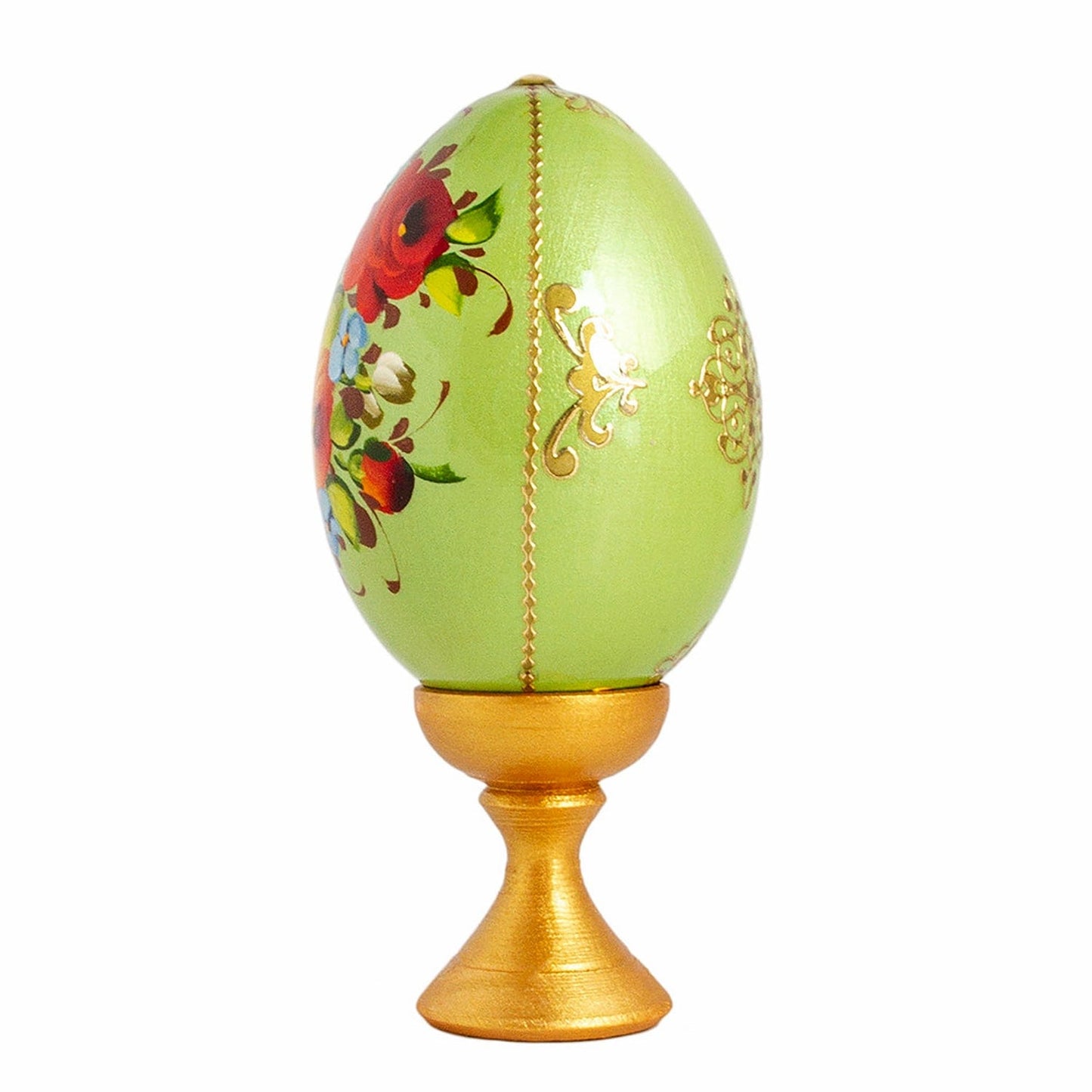 Standing Wooden Egg: Flowers on Green