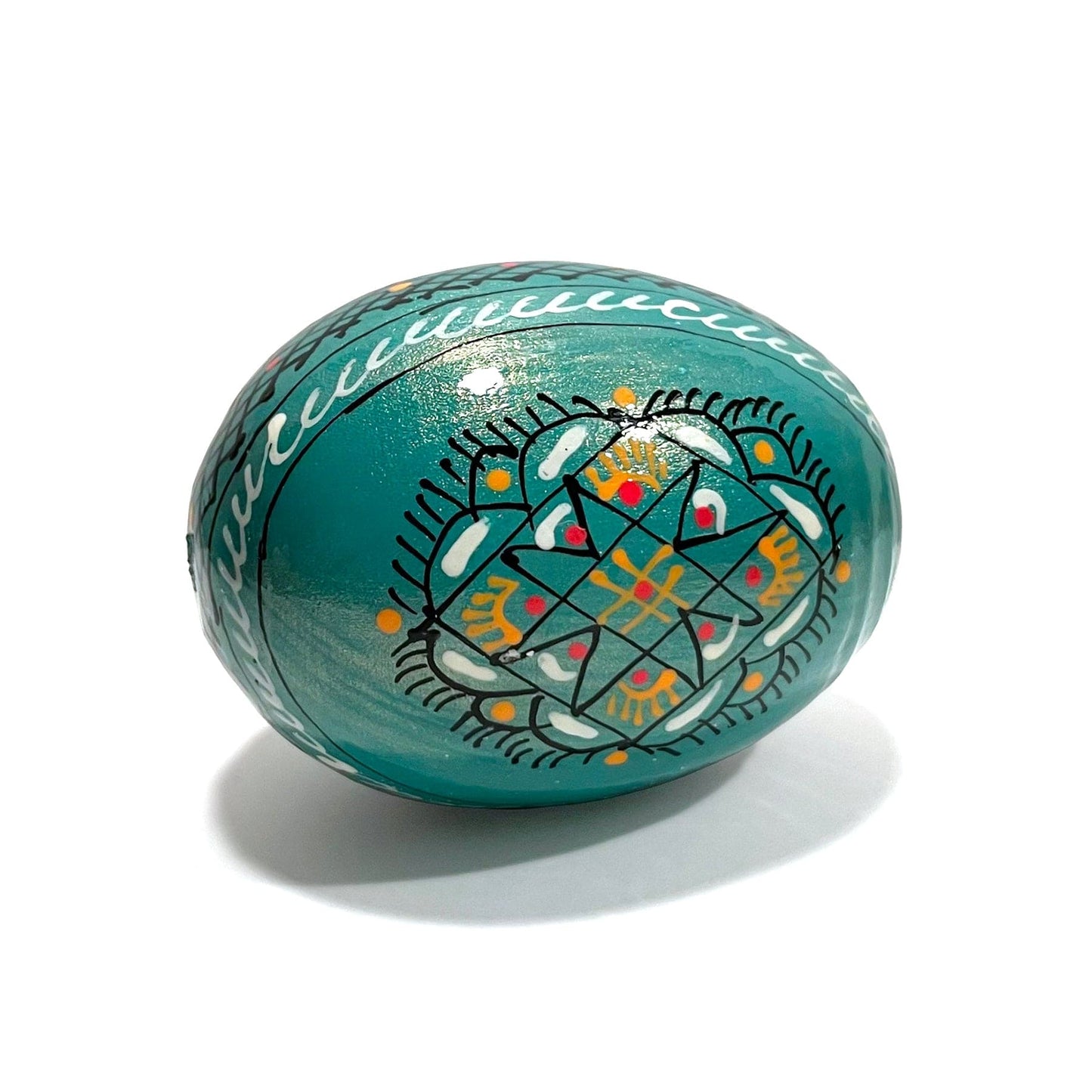 Ukrainian Wooden Easter Egg: Pearlized Turquoise