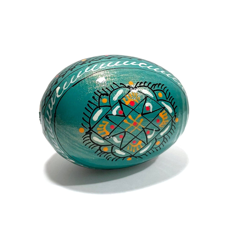 Ukrainian Wooden Easter Egg: Pearlized Turquoise