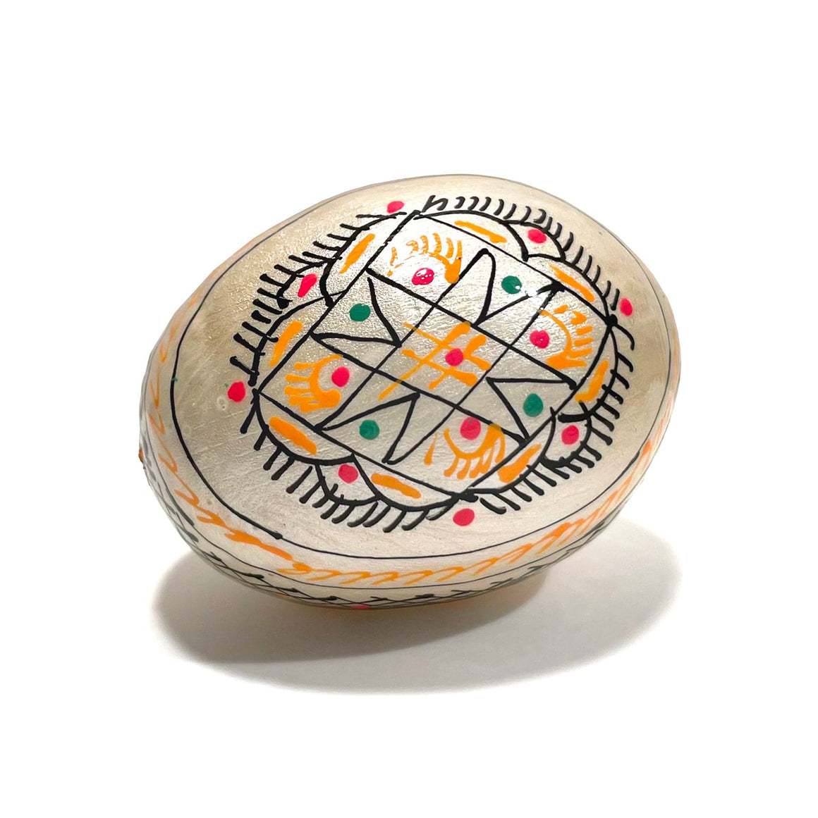 Ukrainian Wooden Easter Egg: Pearlized White