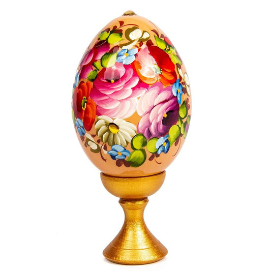 Standing Wooden Egg: Flowers on Cream