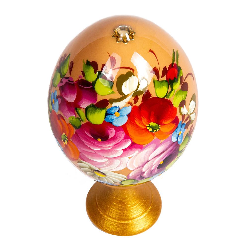 Standing Wooden Egg: Flowers on Cream