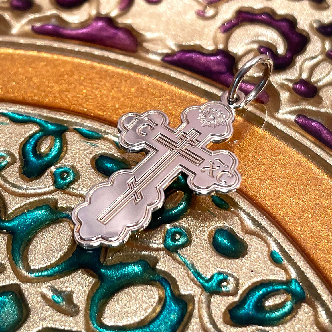 Gold St. Olga Cross Pendant: Medium (14kt White Gold)