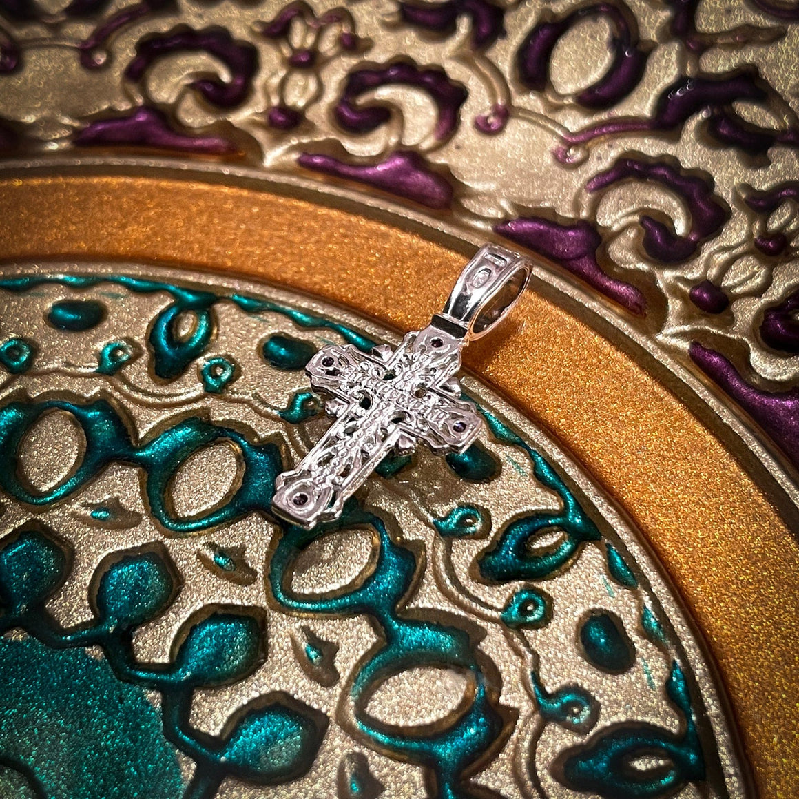Silver Cross Pendant with Violet Crystals No. 24798