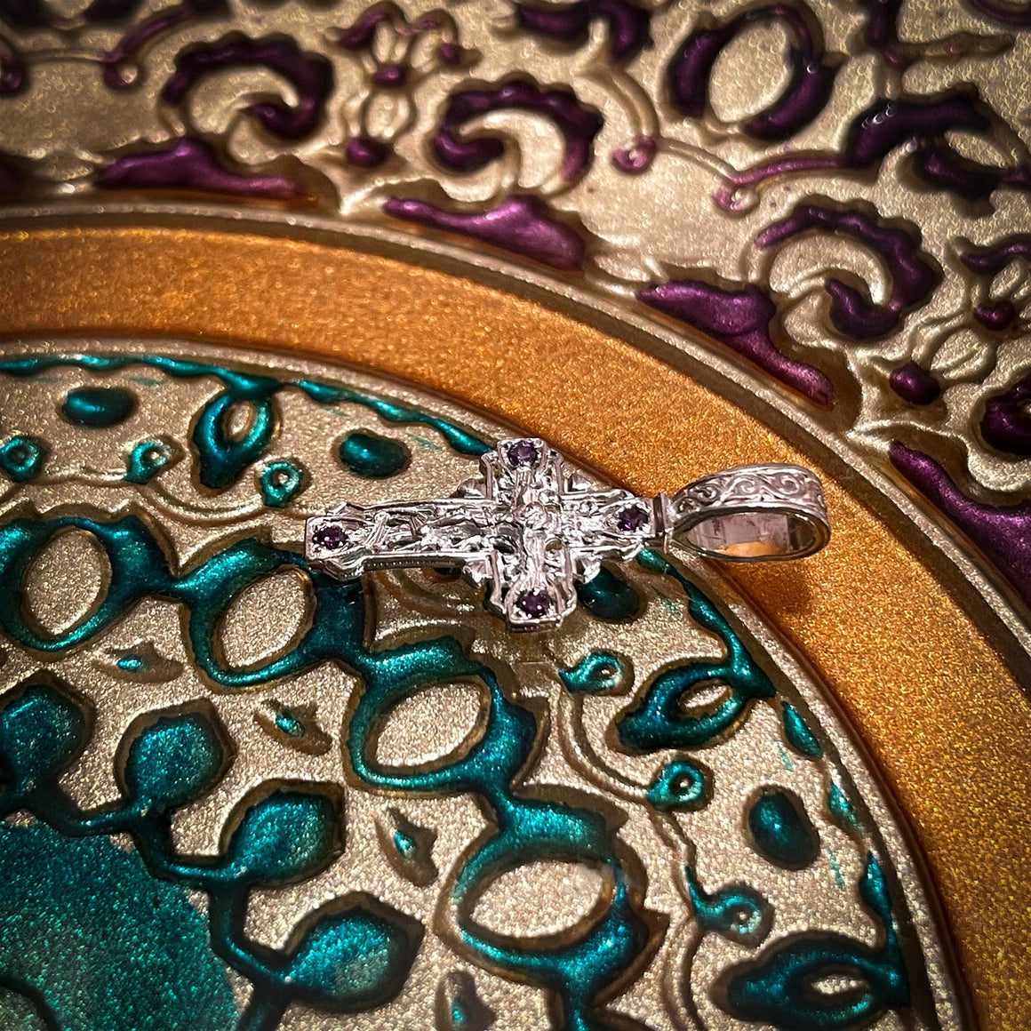 Silver Cross Pendant with Violet Crystals No. 24798