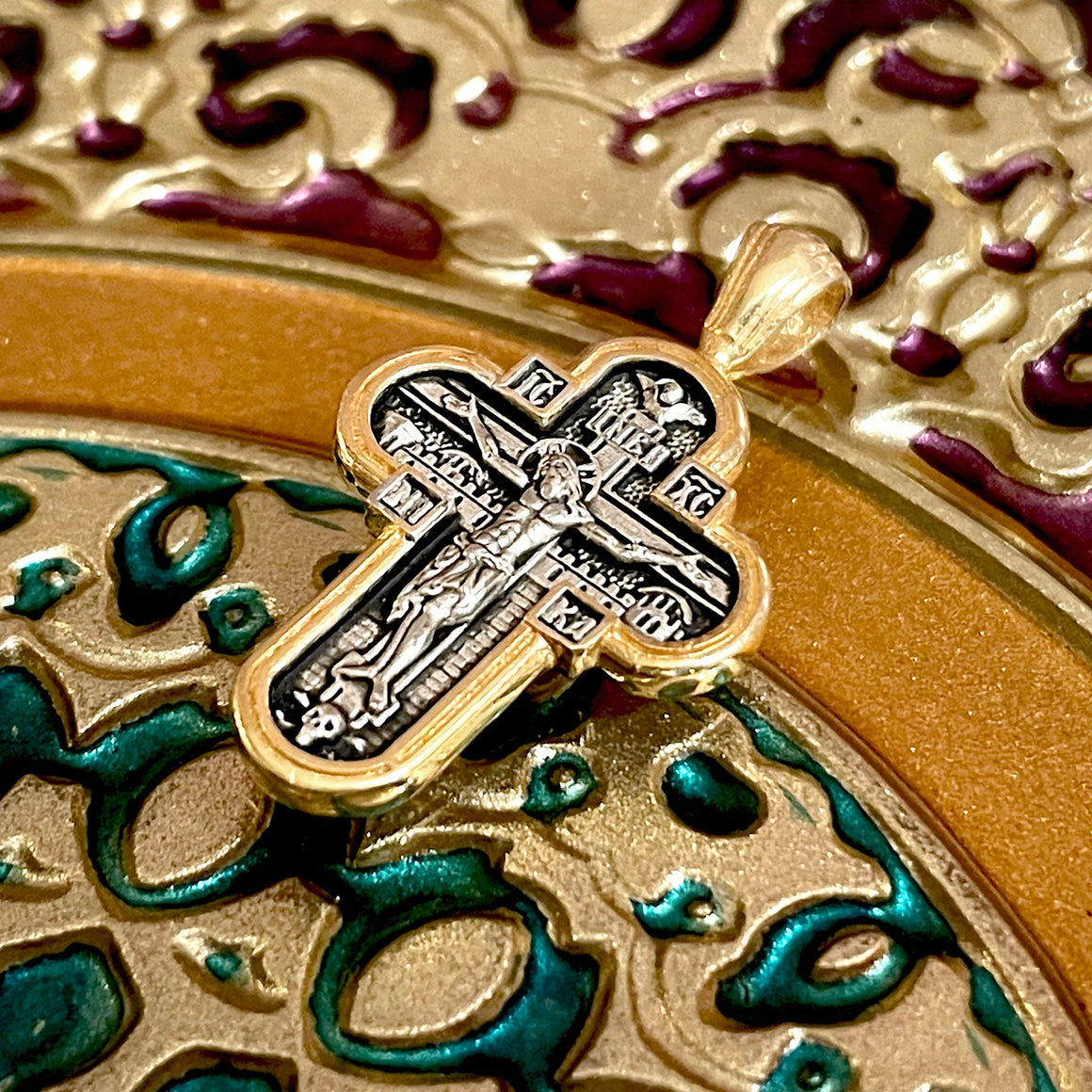 Silver Cross Pendant No. 24832, with the "Protection of the Mother of God" Icon