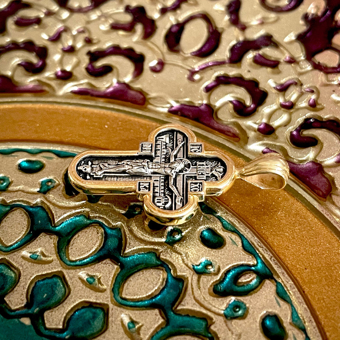 Silver Cross Pendant No. 24832, with the "Protection of the Mother of God" Icon