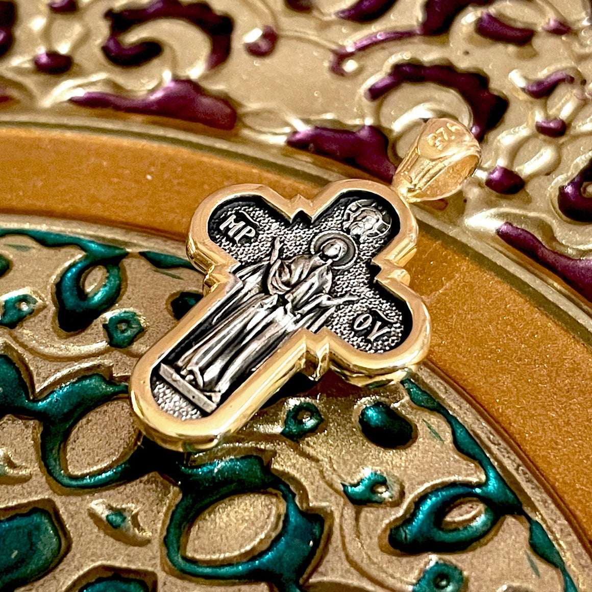 Silver Cross Pendant No. 24832, with the "Protection of the Mother of God" Icon