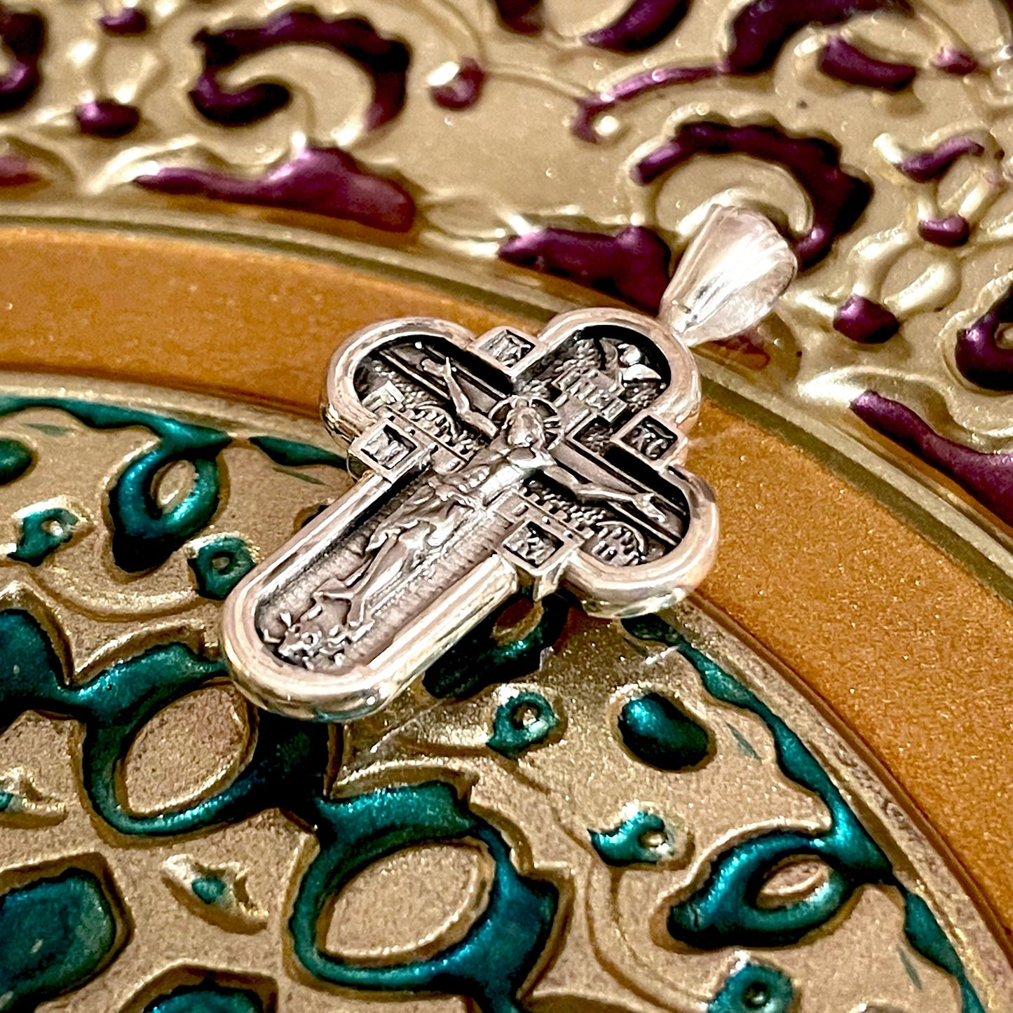 Silver Cross Pendant No. 24833, with the "Protection of the Mother of God" Icon