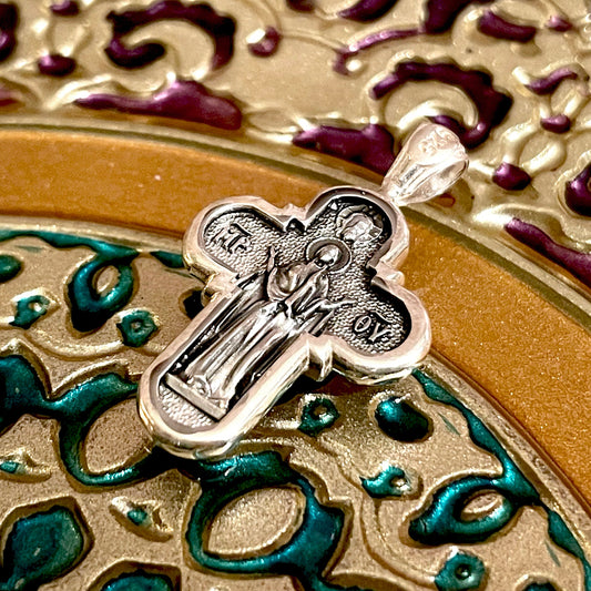 Silver Cross Pendant No. 24833, with the "Protection of the Mother of God" Icon