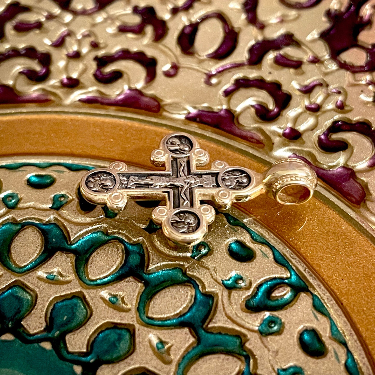 Silver Cross Pendant No. 24835, with Mother of God Icon